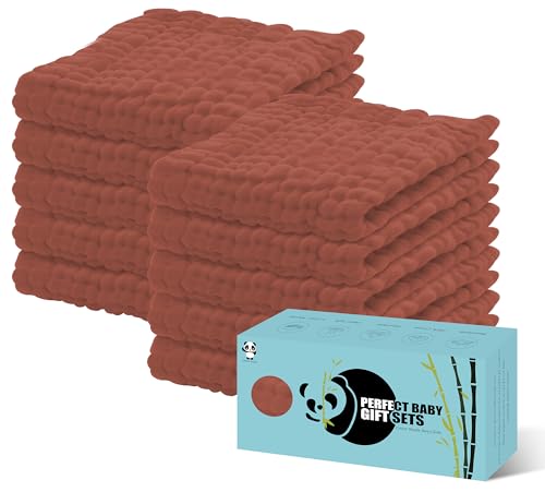 Image of HIPHOP PANDA 10 Pack 6-Layers Muslin Burp Cloths Large - Durable 100% Cotton - Baby Essentials Extra Absorbent and Soft Boys & Girls Rags for Newborn Registry (Vermilion, 20" X10")