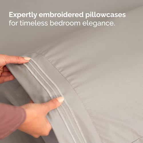 Image of Olympic Queen Sheet Set 66 inch x 80 inch - RV Olympic Queen Sheets - Light Grey | Soft, Cooling, Comfy & Breathable, 1 Flat, 1 Fitted & 2 Pillowcases w / 14 inch to 16 inch Deep Pockets, Wrinkle Resistant & Fade Free