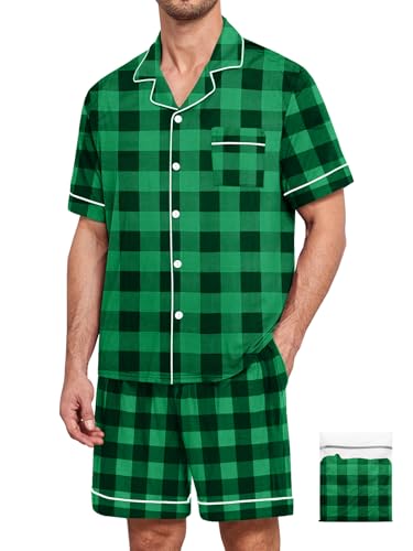 Image of Mens 2 Piece Short Sleeve Button Down Pajama Set, S-3XL | Soft Modal Fabric, Cool Lightweight Sleepwear & Loungewear with Pockets, Home Relaxing