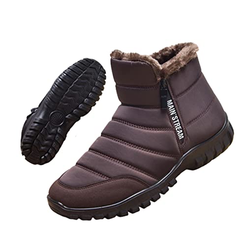FFAACCA Mens Waterproof Warm Cotton Zipper Snow Ankle Boots Winter Warm Slip on Thick Plush Mens Snow Boots Non-Slip Winter Shoes for Men (Coffee 11 EU)