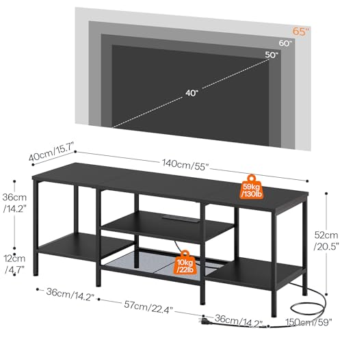 Image of HOOBRO TV Stand with Power Outlets to 65 Inches, TV Console Table with Open Storage Shelves, Industrial Media Entertainment Center for Living Room Bedroom, Black BB40DS01