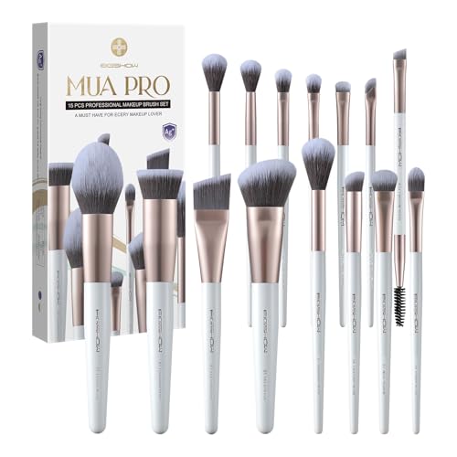 EIGSHOW Set de Pinceles para Maquillaje,15 Piezas MUA PRO Serie Pinceles Profesionales con Cerdas a Iones de Plata para Base,Polvo,Rubor,Iluminador,Corrector,Eyeliner,Set Cadeau de Viaje(Oro