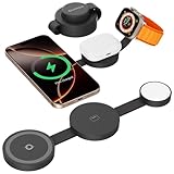 2025 Travel Magnetic Wireless Mag-Safe MagGo UFO 3 in 1 Charging Station for Apple Multiple Devices - Fast Charger iPhone 16 15 14 13 12 Pro Max Plus, Charging Pad for Apple Watch Air Pods (Black)