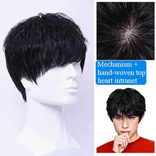 Fluffy Perucas masculinas fofas natural realista peruca para homens cabelo humano capaz e refrescant