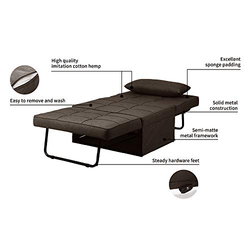 Ainfox Ottoman Sofa Bed, 4 in 1 Multi-Use Folding Guest Bed Full Padded Lounge Couch Bed Convertible Single Sofa Chair (Dark Brown) - Thumbnail 4