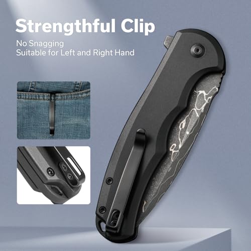 Image of CIVIVI Button Lock Praxis Pocket Knife for EDC, Upgrade Folding Knife with Flipper 3.75 inch Damascus Blade plus Aluminum Handle, Cool Precious Gift for Men Women C18026E-DS1