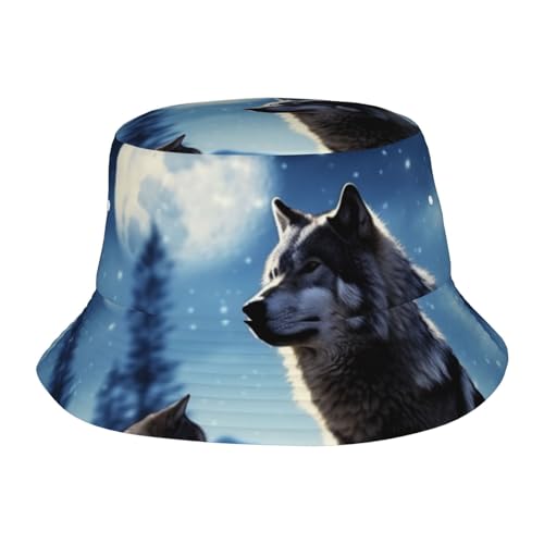 Unisex Cute Bucket Hat Summer Travel Fisherman Cap Wolfs Beach Travel Sun Hat Outdoor Cap Black