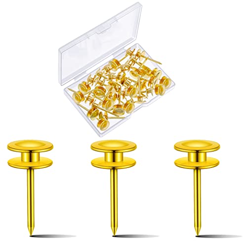 Image of Hotop 25 Pcs Double Headed Picture Hangers Nails Small Head Hanging Nails Picture Photo Hanging Hook Pins Decorative Nail Hook Hangers for Home Office School (Golden)