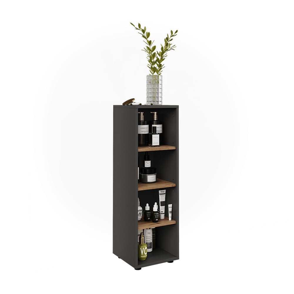 Vicco Mueble Midi Irma, Antracita/Roble Dorado, 30 x 95 cm | 4 compartimentos, para guardar artículos de baño y productos de cuidado personal