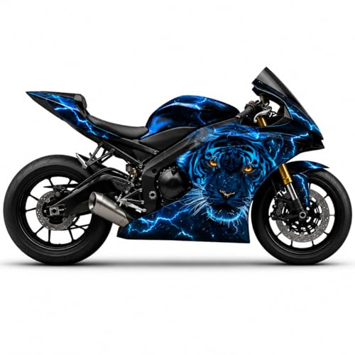 Blue Electric Tiger Motorcycle Vinyl Wrap