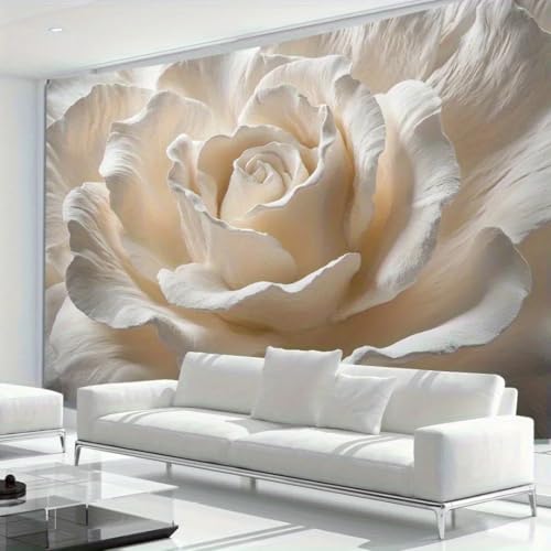 Papier peint mural 3D roses blanches pour murs abîmés - 4