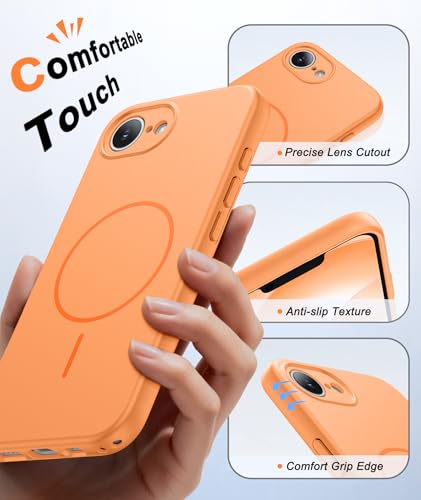 Image of FNTCASE for iPhone 17e & iPhone 16e Case: [Compatible with Magsafe] Solid Matte Magnetic Phone Cover with [Full Camera Protection] [Screen Protector] Military Grade Shockproof Protective, Orange