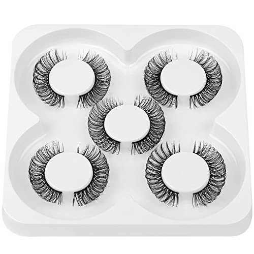 Natural Lashes D Curl False Eyelashes Mink Wispy Cluster Lashes That Look Like Extensions Fluffy Russian Strip Eyelashes, with 1 Bottle Lash Glue
