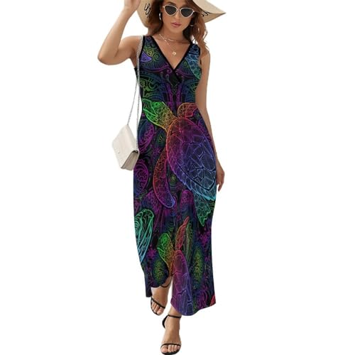 Robe longue d'été anti-chaleur fluide et légère à motif tortues colorées