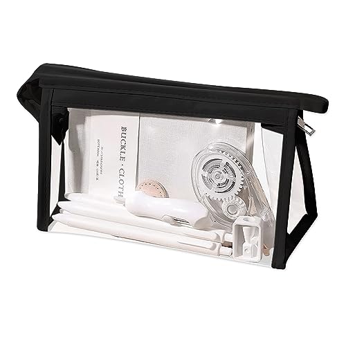 Surcotto Clear Pencil Case, Triangular Clear Pencil Case for Exams,Transparent PVC Pencil Pouch Large Capacity, 1 Piece, Pencil Case for Student, Black Color