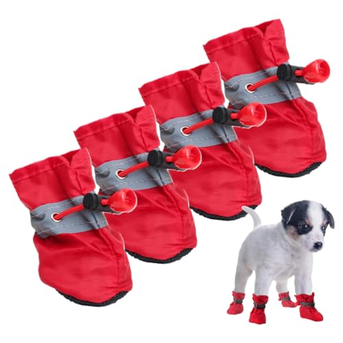 MIRKUZI Botas y protectores de patas, Paquete de 4 fundas para patas de perro, zapatos antideslizantes, protectores de patas, calcetines antideslizantes ajustables (rojos)