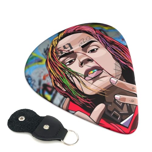 ギターピック 6ix9ine エレキギター ウクレレ ベース用ピック 6枚セット 3種厚み Abs素材 革収納バッグ付き 耐久性 携帯便利 ギター専用 贈り物 厚さ0.46mm