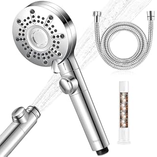 berssen Soffione Doccia Anticalcare, Doccino per Doccia 5 Modalità di Spruzzo, Lancia ad Alta Pressione, Doccetta per Doccia Universale Grande(Diametro 100mm+150cm Tubo Doccia, G1/2)