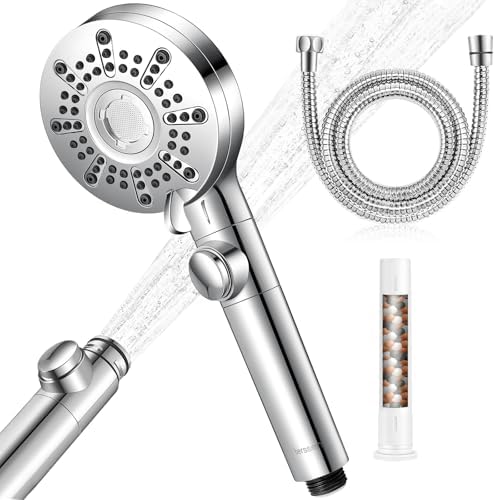 berssen Pommeau de Duche, Pomme de Douche Anti Calcaire Grand Economie Deau, 5+1 Types de Jets, Lance à Haute Pression, Arrêt d'eau à une Touche(Pommeau...