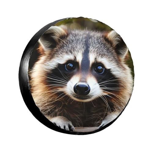 Image of Cute Raccoon Spare Tire Cover for Rv Trailer Camper Truck SUV - Cute Raccoon Animal Wheel Protectors Cover Waterproof Fabric for Travel Camping Outdoor,Universal Fit,16 inch