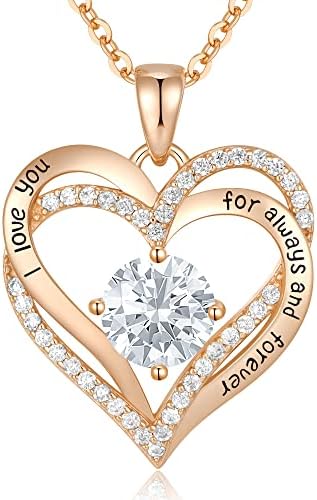 CDE Forever Love Heart Women Necklace 925 Sterling Silver Rose Gold Plated Birthstone Pendant Necklaces for Women with Cubic Jewelry Gifts Birthday Gift for Mom Women Wife Girls Her
