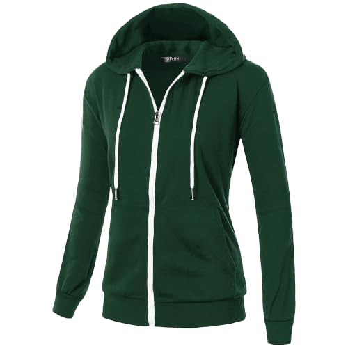 GIVON Women's Soft Cotton Blend Fabric Basic Full Zip Up Hoodie / DCF200-GREEN-2XL