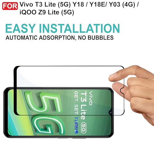 Image of CEDO Tempered Glass for Vivo T3 Lite (5G) Y18 / Y18E / Y03 (4G) / iQOO Z9 Lite | Screen Protector Full HD Quality Tempered Glass Anti-Scratch Edge to Edge Coverage with Easy Installation Kit (Black)