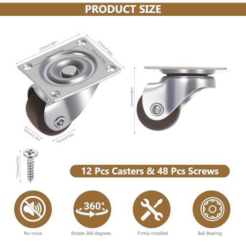 12 PcsRuedas para Muebles Pesados Pequeñas, 23 mm Ruedas Giratorias PequeñasRuedas de Goma para Muebles, Ruedas de 360 Grados para Mesa Electrodomésticos, con Tornillos - imagen 2