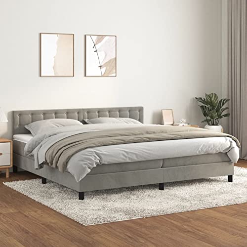 Homgoday Canapé con somier con colchón gris claro, 200 x 200 cm, terciopelo, marco para cama con canapé, estructura moderna, estructura para salón, dormitorios