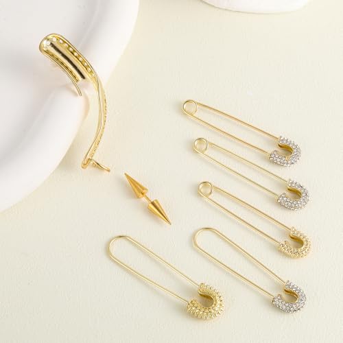 Harly Quin Ear-cuff and Spiky Earrings Brass Cartoon Clown Safety Pins Earrings Halloween Punk Rock Accessories for Cosplay Party3