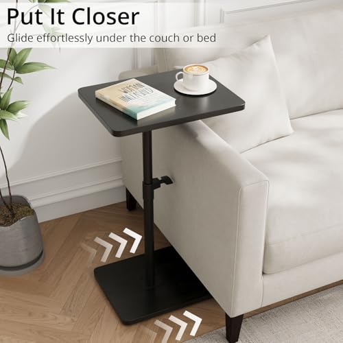 Image of C Shaped End Table Height Adjustable Side Table Sofa Tray for Couch, Sofa Bed Bathroom Study TV Tray Food Snack Trays for Eating, Black