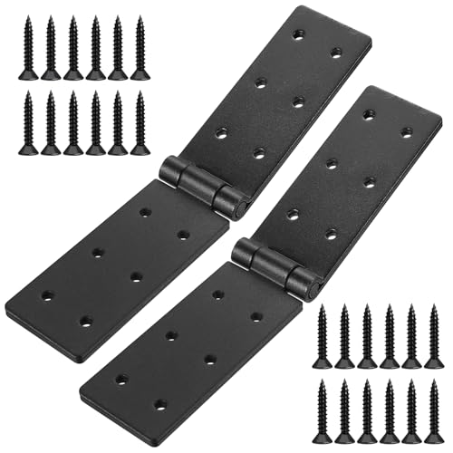 Tenbrachian Black Iron Heavy Duty Folding Hinges, Pack of 2 (198 x 40 mm), Polished and Painted Finish, 12 Mounting Holes, Suitable for Wooden Doors, Boxes, Furniture, Gates and Windows