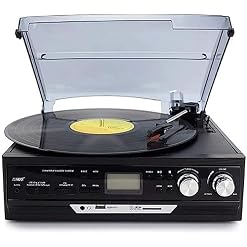 DEMCAY Vintage Record Player FM Player Vintage Multi-Function Tape Radio Streaming Turntable, Stereo, Bluetooth Turntable Superior Sound (Noir) (Noir) - Les Beatles, Paul McCartney, John Lennon, RIngo Starr, George Harrison