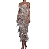 👗【Material】95 % Polyester, 5 % Spandex, Deco mit Pailletten, figurbetontes Kleid. Leicht dehnbar, leicht und angenehm zu tragen.