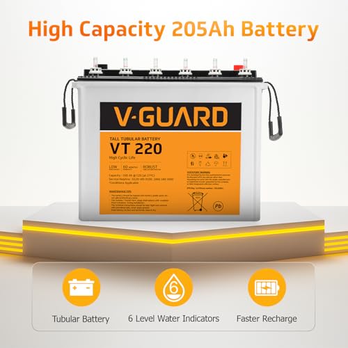 Image of V-Guard Inverter & Battery Combo (Prime 1150 Mili Inverter, VT 220 (205 Ah Tall Tubular Battery)) for Home, Office & Shops