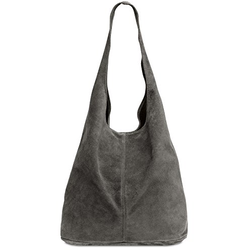 Caspar große Damen Wildleder Tasche Hobo Bag Shopper - CLASSIC LINE - Modell No.767 - Made in Italy, Farbe:dunkelgrau, Größe:One Size
