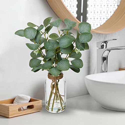 Briful Artificial Eucalyptus Stems in Glass Vase with Faux Water, 14" Fake Plant Eucalyptus Leaves for Home Bathroom Office Farmhouse Wedding Centerpiece Décor - Image 4