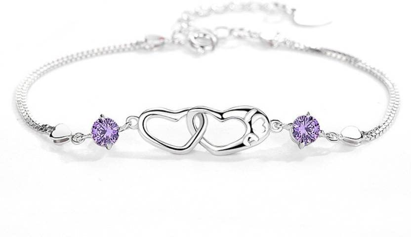 Nilus Collection Sterling Silver Double Heart Shape Cubic Zirconia Charm Bracelet, Love Bracelet for Women and Girls (B09QS9DH6N) Amazon Price History, Amazon Price Tracker
