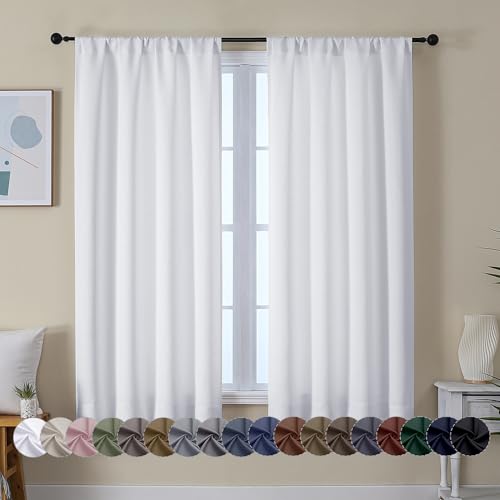 Simplebrand Ava Pure White Curtains for Bedroom 63 Inch Length 2 Panels Set, Light Filtering Window Treatment, Light Filtering Curtain Drapes, Soft Casual Rod Pocket Privacy Curtains, W40 x L63 Inch