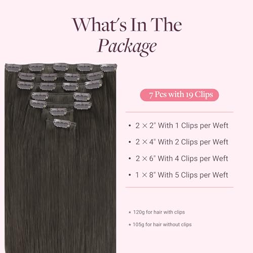 Image of GOO GOO Clip in Hair Extensions Real Human Hair, Remy Human Hair Extensions Clip ins for Women, Natural Human Hair, 16inch 120g 7Pcs, 1C Mocha Brown