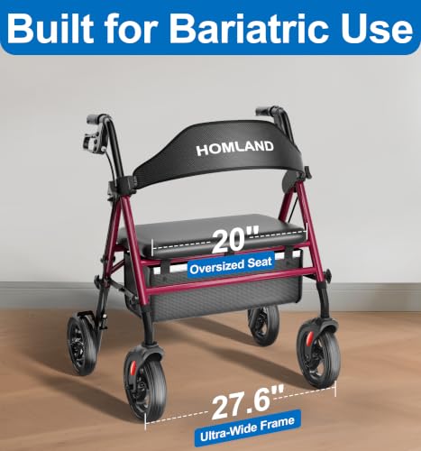 Image of HOMLAND Bariatric Walkers for Seniors with Seat, 500lb Heavy-Duty Rollator
