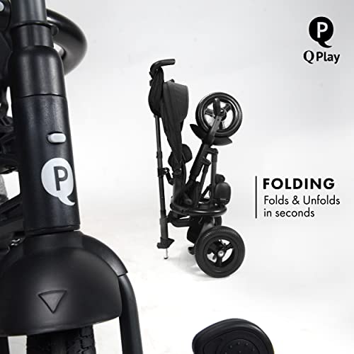 Image of POSH BABY & KIDS QPlay Rito Toddler Tricycle with 3-Stages - Premium Push Trike Featuring Easy Storage & Transportability, Safety Harness, Adjustable Canopy & Parent Handle (Ages 1-5, Black)