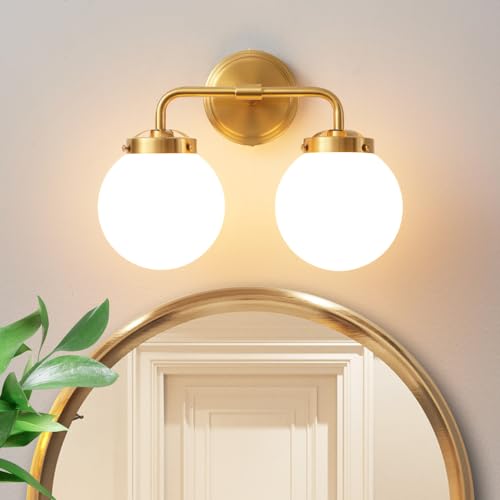 Deyidn Bathroom Vanity Light Fixtures Over Mirror, Modern Brass Gold 2 Lights Wall Sconce Lighting...