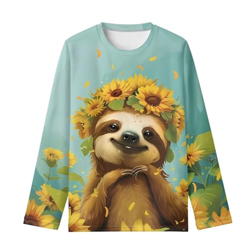 Image of Girls Cartoon Print Long Sleeve Graphic Tee Casual Crew Neck T-Shirts for 3-16 Years Little Girls