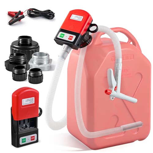 Fuel Transfer Pump with 5 Can Adapters, 3.8 GPM Gas Can Pump with 78.7" Extra Long Hose, 12V DC and Battery Powered Portable Fuel Pump for Oil, Gasoline, Diesel, DEF