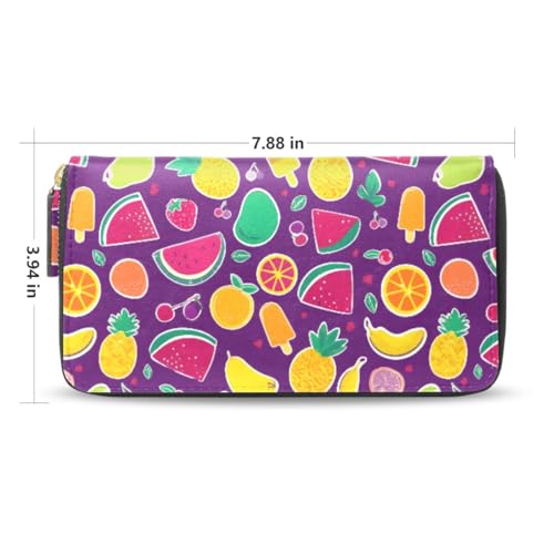 Long Wallets Leather Bifold Wallet for Women Bright Purple Fruit with Zipper Credit Card Holder Large Capacity2