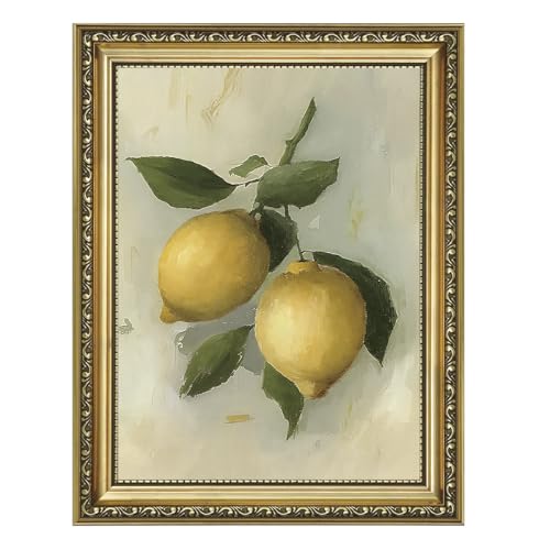 AIKETUO Gold Framed Retro Vintage Lemons Wall Art for Kitchen,