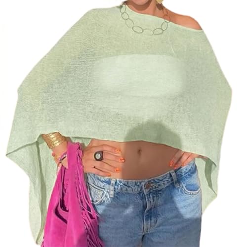 Women Sheer Poncho Top Crochet Lightweight Shawl Beach Cover Up Rave Festival Vacation Outfits Summer Going Out Tops Green