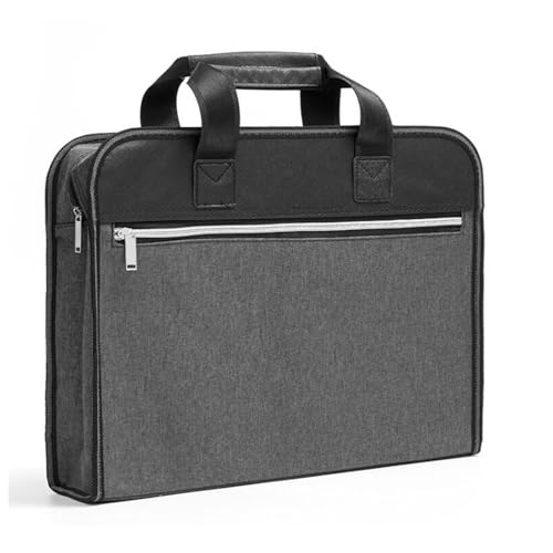 Portable Briefcase with Handle, Waterproof Oxford Laptop Bag, File Storage for School Office Business, 14.96*14.41*3.54in (Grey)
