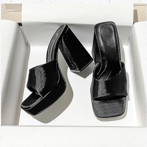 Women'S Satin Chunky Heel Mule Sandals Fashion Square Open Toe Chunky Platform Dress Sandals For Party, Date, Evening Party4